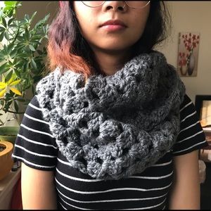 Gray crochet infinity scarf